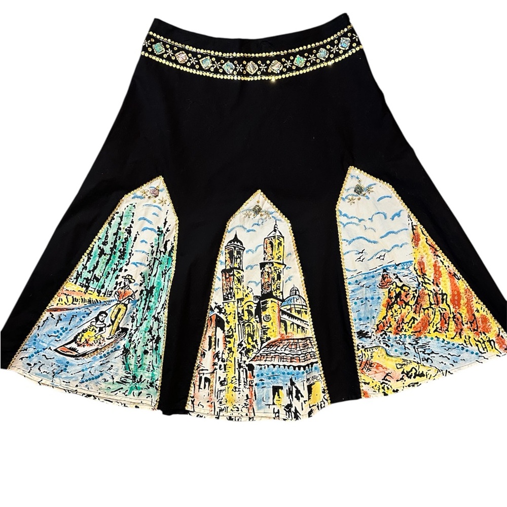 Basil and Maude Anthropology Embellished Black Skirt wi/Artistic Panels. Size 12